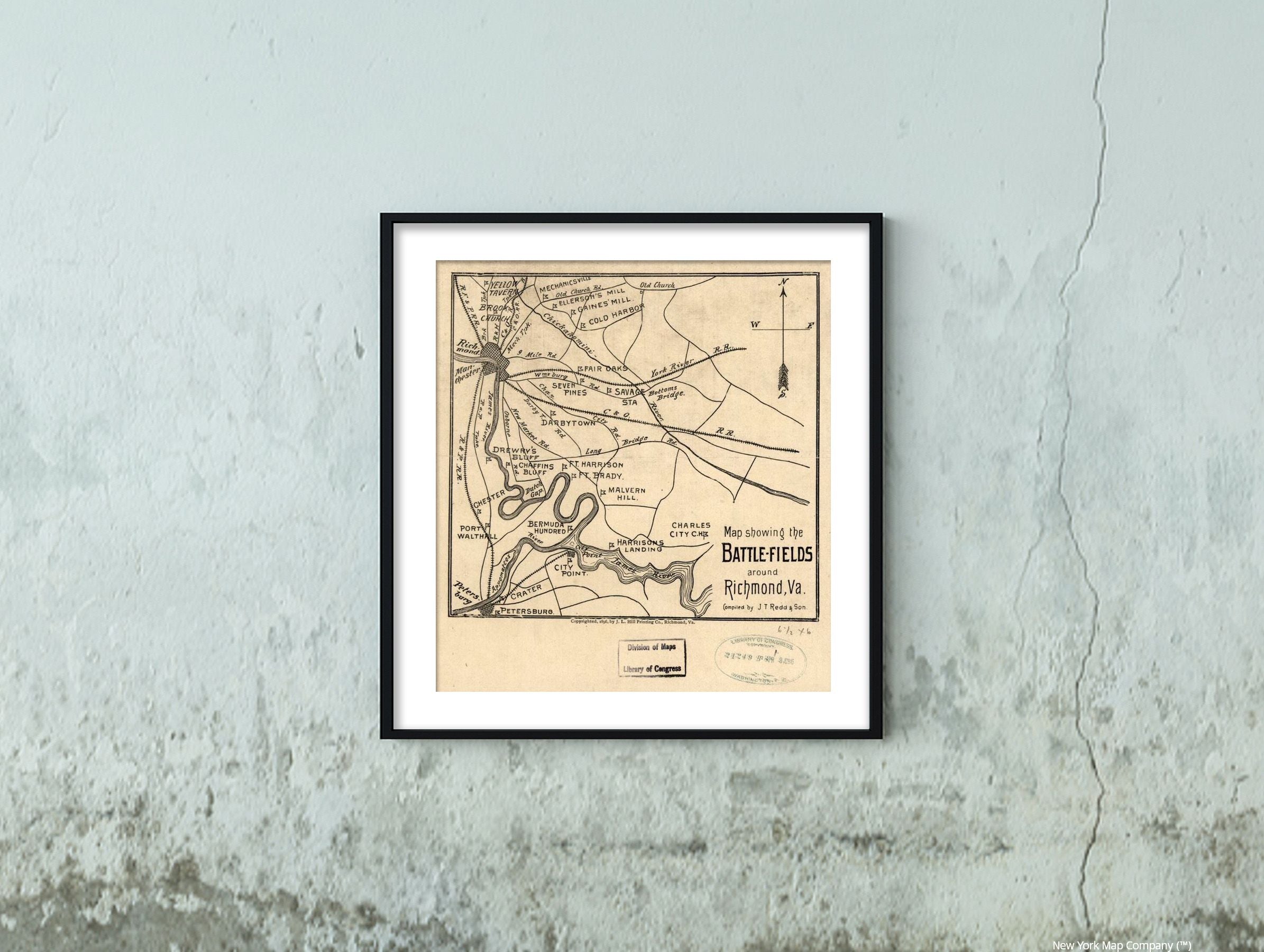 1896 Map showing the battle-fields around Richmond, Va | Battlefields | Civil War | History | Petersburg Region | Petersburg Region Va | Richmond Region | Richmond Region Va | Virginia Scale not given.