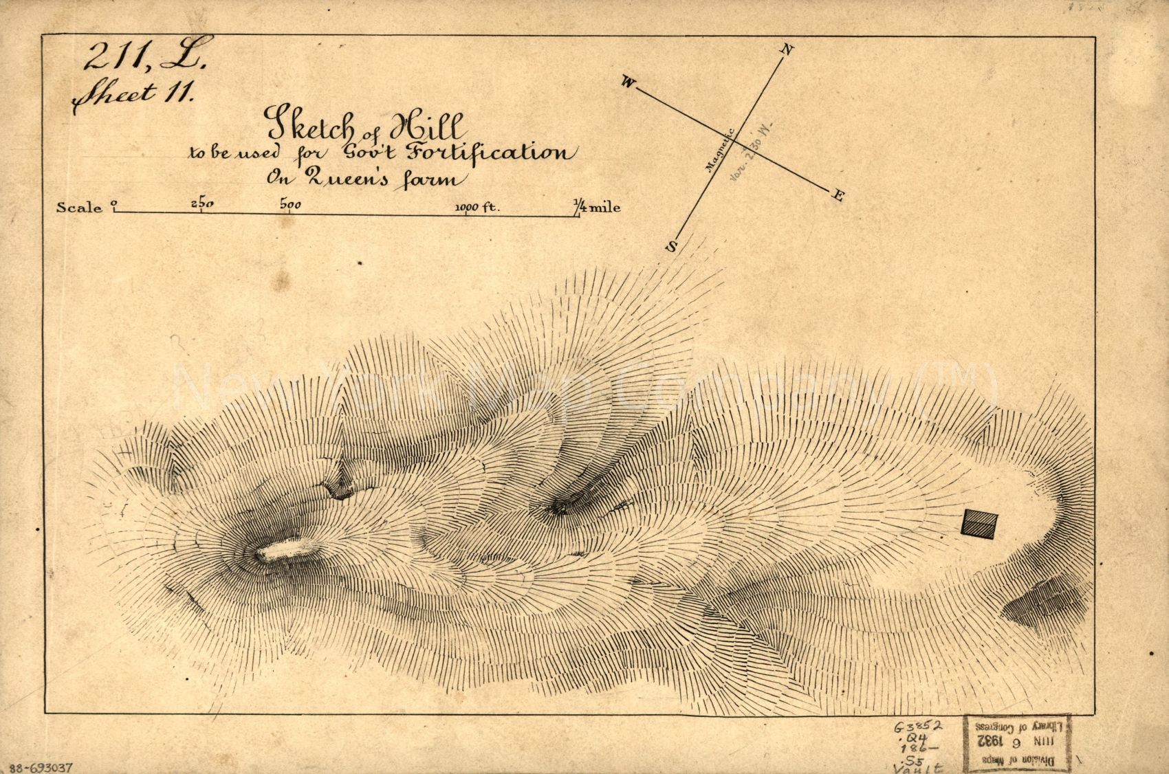 1860 map Sketch of hill to be used for gov't fortification on Queen's Farm: Washington D.C.. Map Subjects: District of Columbia | Fortification | Manuscript Maps | Topographic | Queen's Farm Washington | Queen's Farm Washington | DC | Washington | Washin