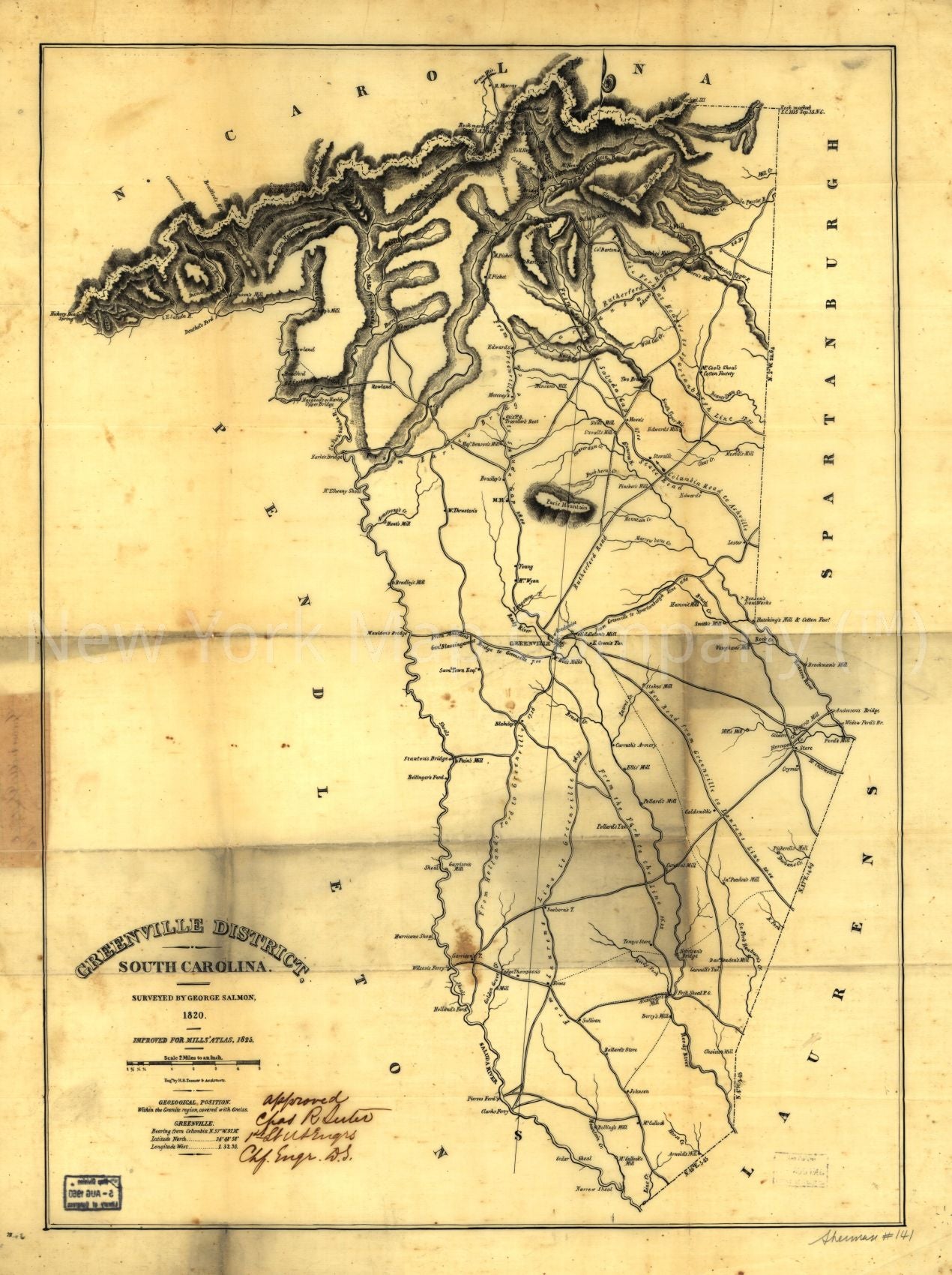 1825 map Greenville District, South Carolina Approved, Chas. R. Suter, 1st Lt., U.S. Engrs., Chf. Engr., D. S. Map Subjects: Greenville County | Greenville County SC | South Carolina |