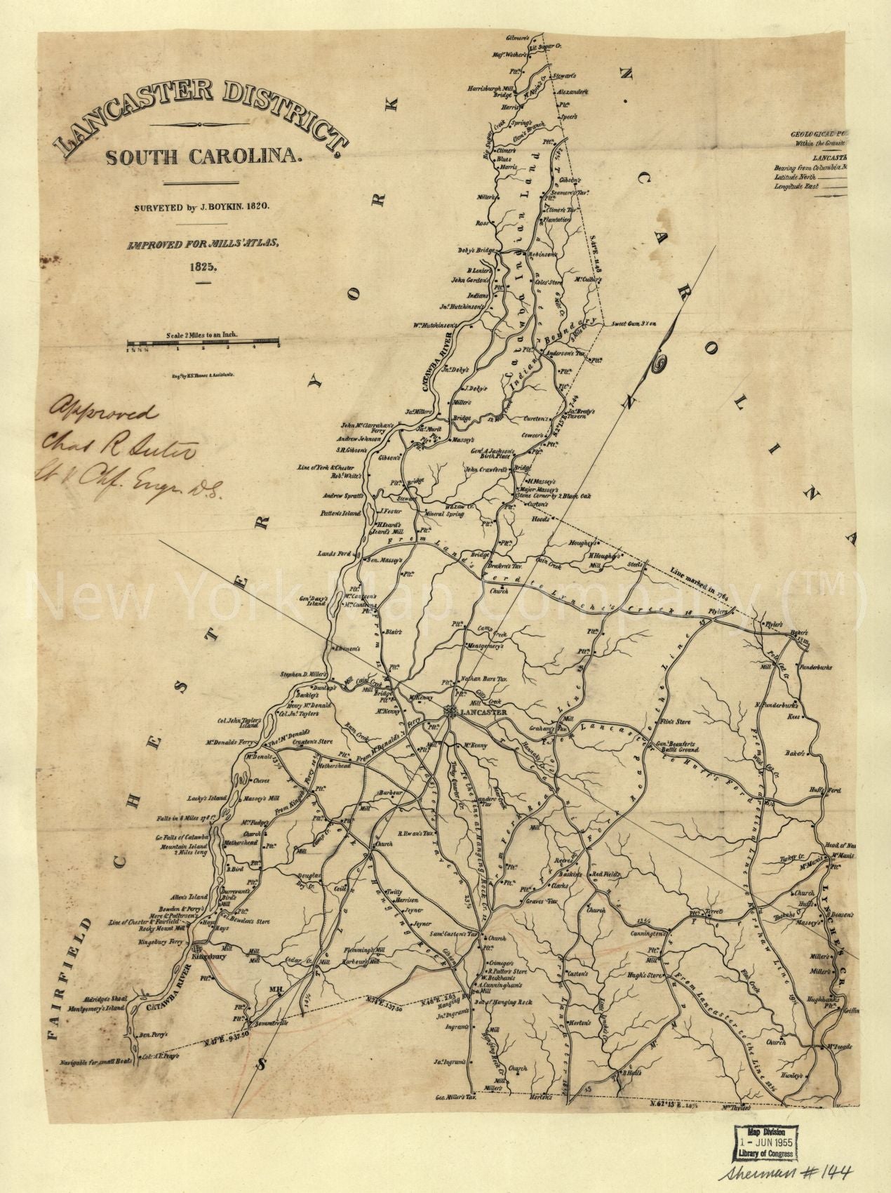 1825 map Lancaster District, South Carolina Approved, Chas. R. Suter, Lt. and Chf. Engr., D. S. Map Subjects: Lancaster County | Lancaster County SC | South Carolina |