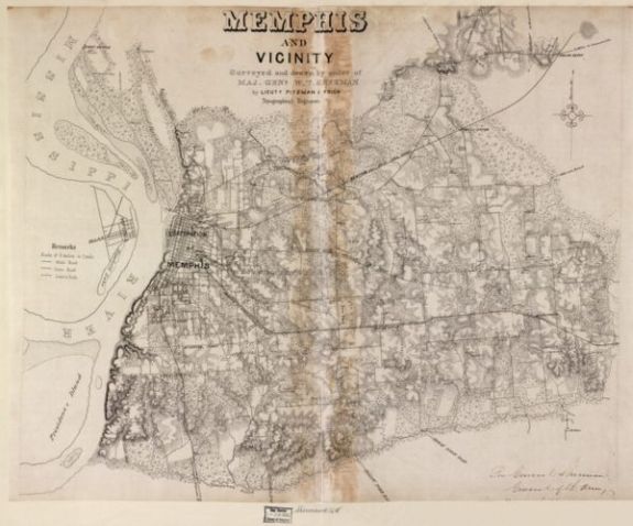 1860 map Memphis and vicinity For General Sherman, General of the Army.