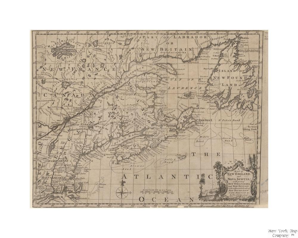 1758 (Inferred) map of London, EnglandVintage map of New England, and Nova Scotia Kitchin, Thomas, 1718-1784 (Cartographer) Publisher/ London Magazine - New York Map Company