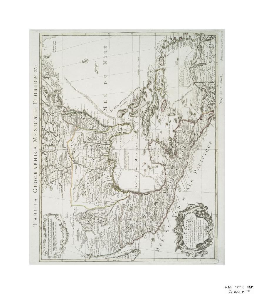 1722 map of Amsterdam Carte du Mexique et de la Floride, des terres angloises et des Isles Antilles, du cours et des environs de la riviere de Mississipi Stemmers, I. (Engraver) Publisher/ Chez Iean Covens and Corneille Mortier - New York Map Company