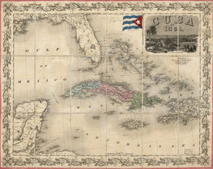 1851 Map Cuba in 1851. - 18x24 - Ready to Frame - Cuba Cuba