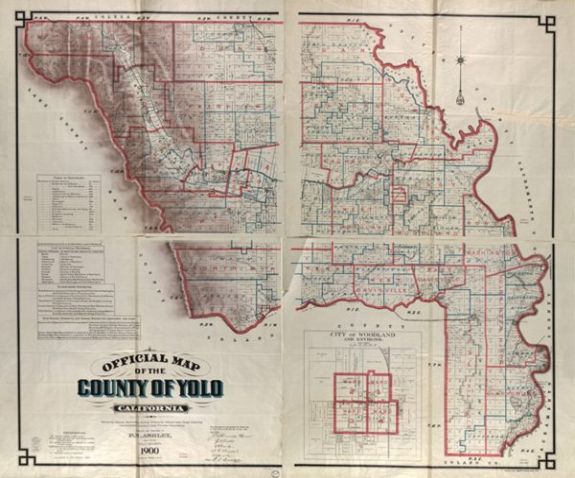 1900 map Official map of the County of Yolo, California This map approved .. on this 8th day of June, 1900 [by the Yolo County Board of] Supervisors.
