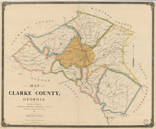 1893 1898 Map of Clarke County, Georgia - 20x24 - Ready to Frame - Athens Cl
