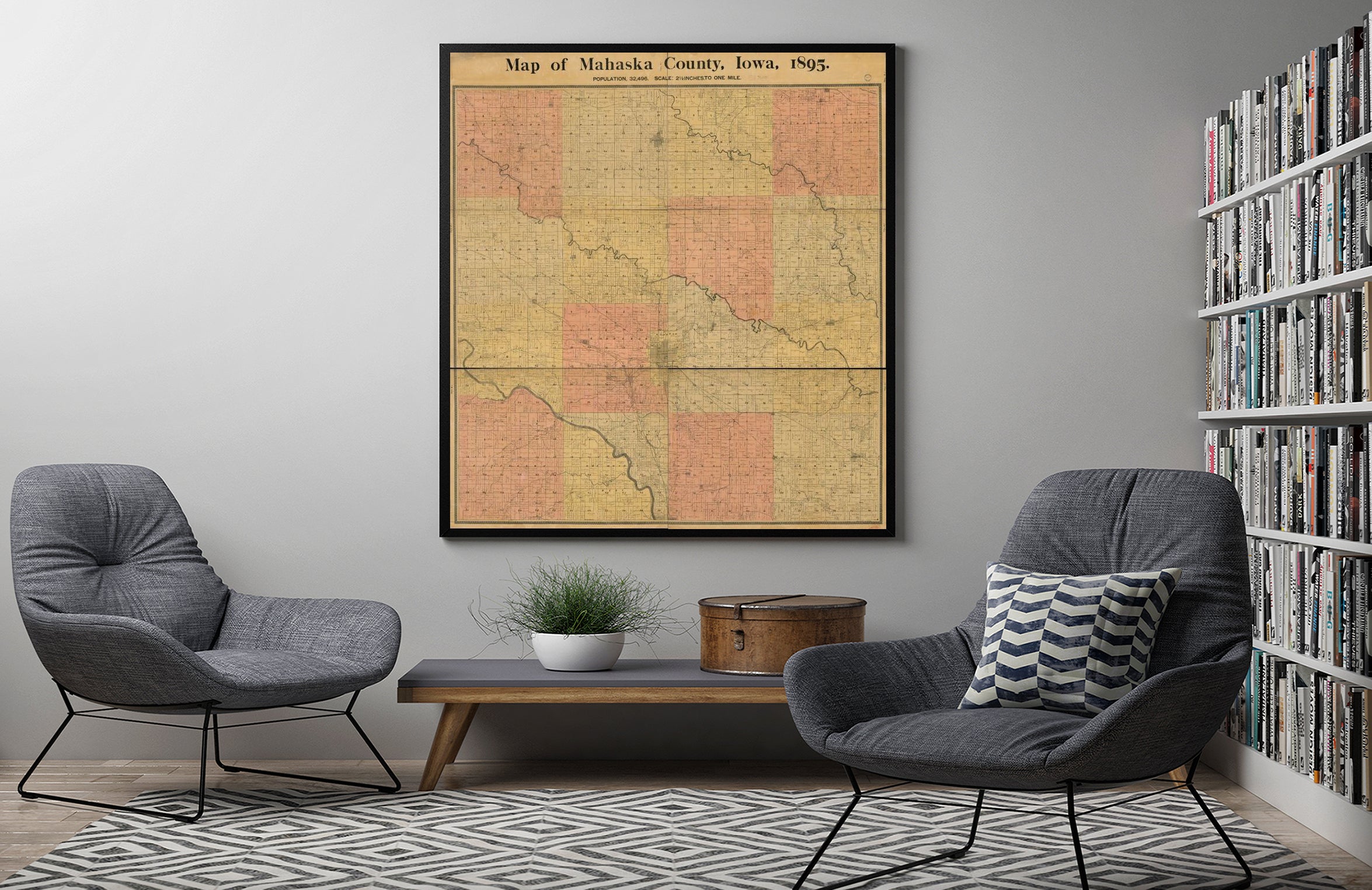 1895 Map of Mahaska County, Iowa, 1895 | Cadastral Iowa | Landowners | Mahaska County | Mahaska County Iowa | Real Property | United States Shows landowners. "Copyright 1895 by E.H. Gibbs."