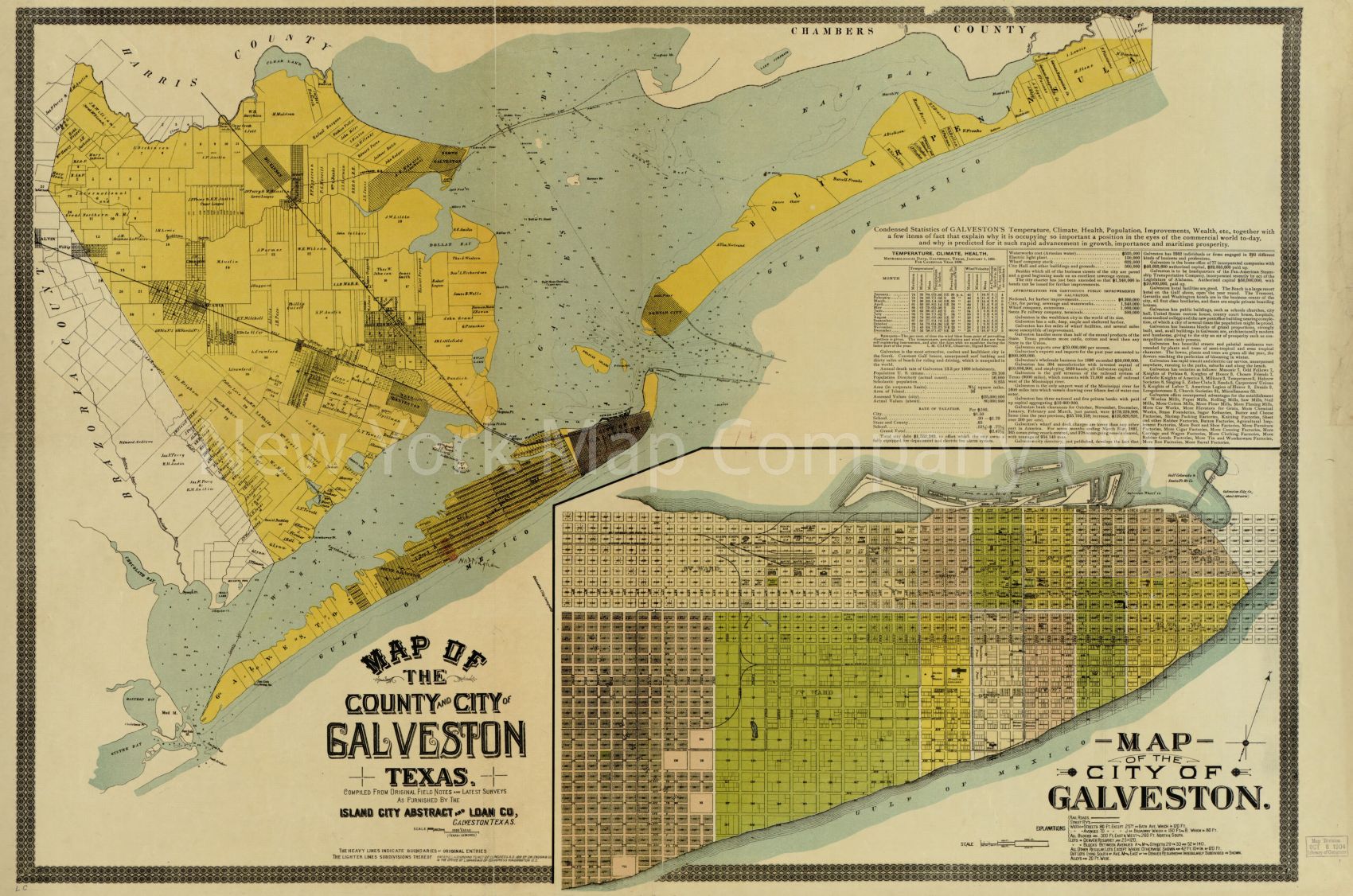 1891 map of the county and city of Galveston, Texas. Map Subjects: Galveston County | Galveston County | Landowners | Real Property | Texas |