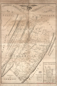 1809 map of Frederick, Berkeley, and Jefferson counties in the state of Virginia Plan of Winchester. Map Subjects: Berkeley County | Berkeley County | Frederick County | Frederick County | Jefferson County | Jefferson County | Landowners | Virginia | Wes