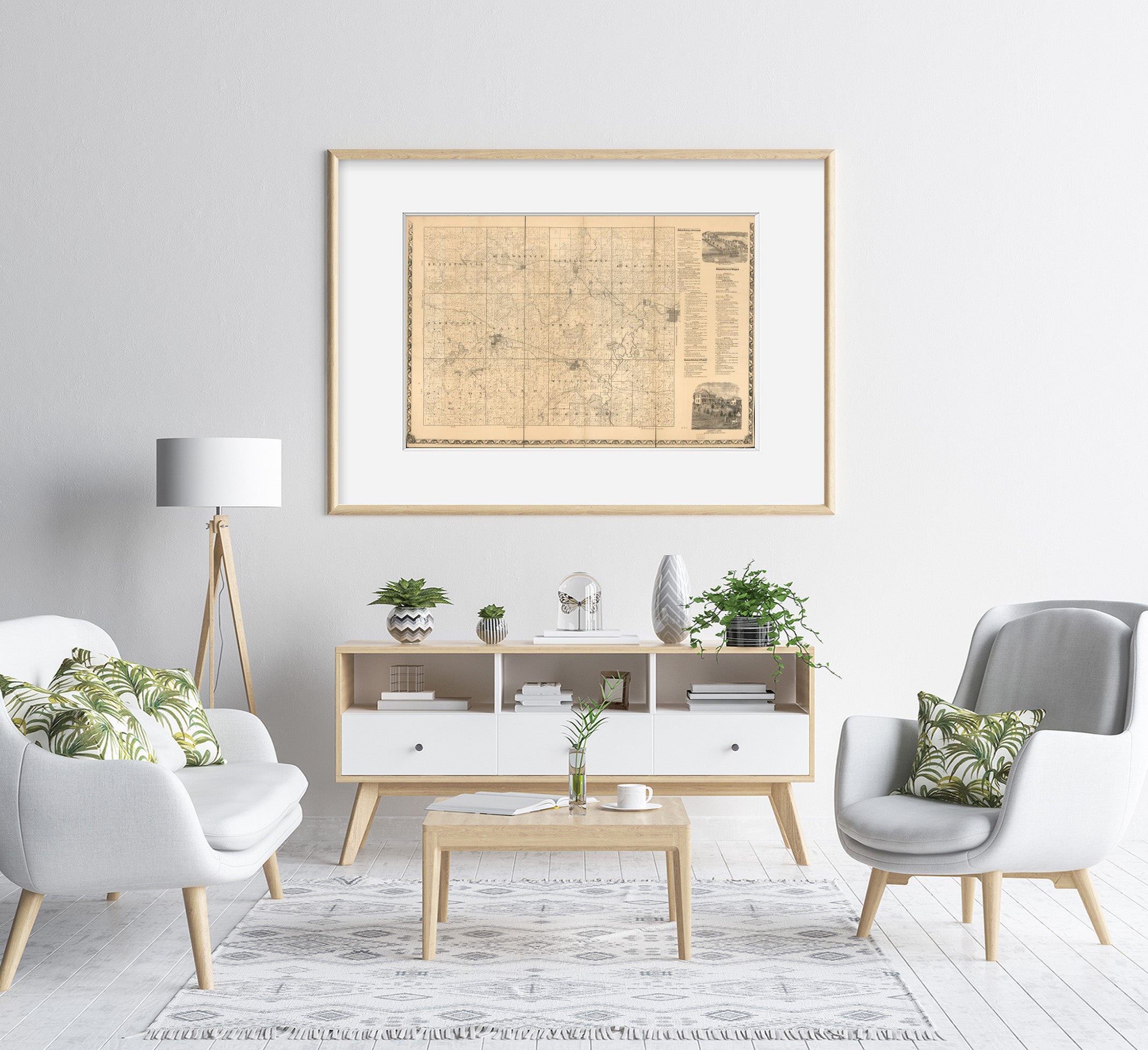 Summary: Land ownership map, 1444 Includes business directories, views of residential, and public properties. Copy accompanied by positive photocopy. imperfect: Mounted on cloth backing, original sheets sectioned into 3 panels to enable folding. Created