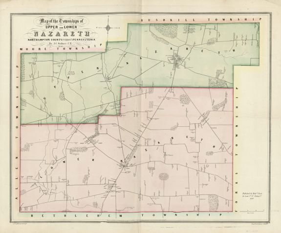 1850 Map of the townships of Upper and Lower Nazareth, Northampton County, Pennsylvania | Landowners | Lower Nazareth Pa.: Township | Lower Nazareth Township | Nazareth | Nazareth Pa | Pennsylvania | Upper Nazareth Pa.: Township | Upper Nazareth Township