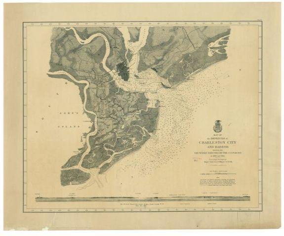 Vintage 1860 Map of defences of Charleston city and harbor, showing al - New York Map Company