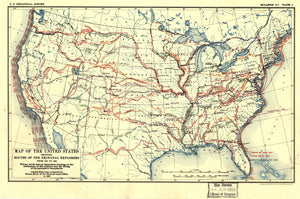 1907 map of the United States showing routes of principal explorers, from 1501 to 1844. Taken from Bulletin 817, plate 4. Map Subjects: Discovery and Exploration |