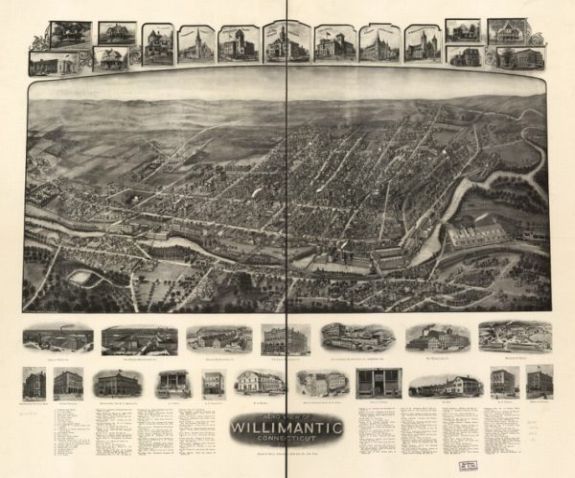 1909 map Aero view of Willimantic, Connecticut 1909.