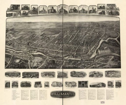 1909 map Aero view of Willimantic, Connecticut 1909.