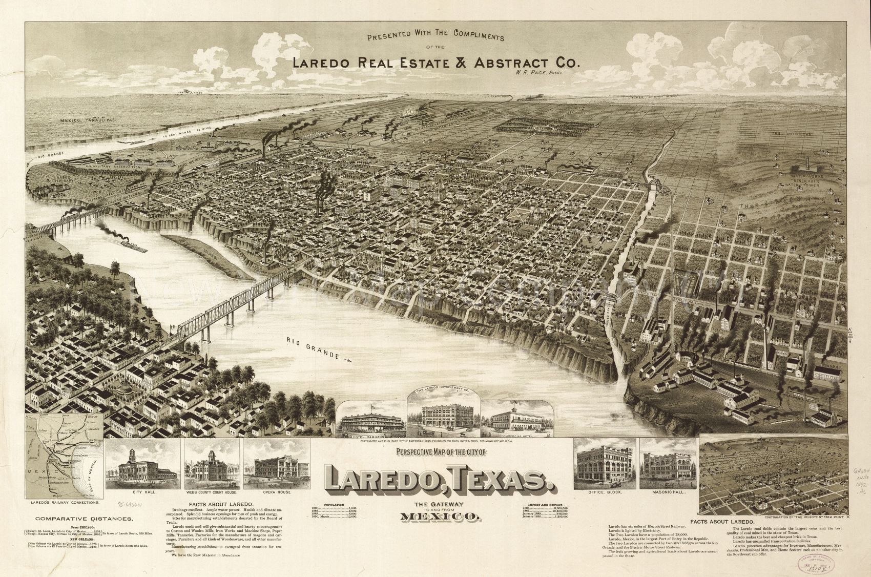 1892 map Perspective map of the city of Laredo, Texas, the Gateway to and from Mexico. Laredo's railway connections,. Map Subjects: Laredo | Laredo | Texas |