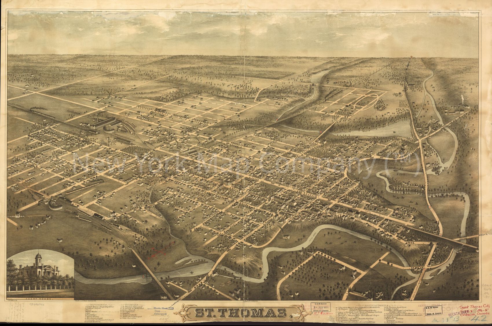 1896 map St. Thomas. Map Subjects: Canada | Ontario | St Thomas | St Thomas Ont