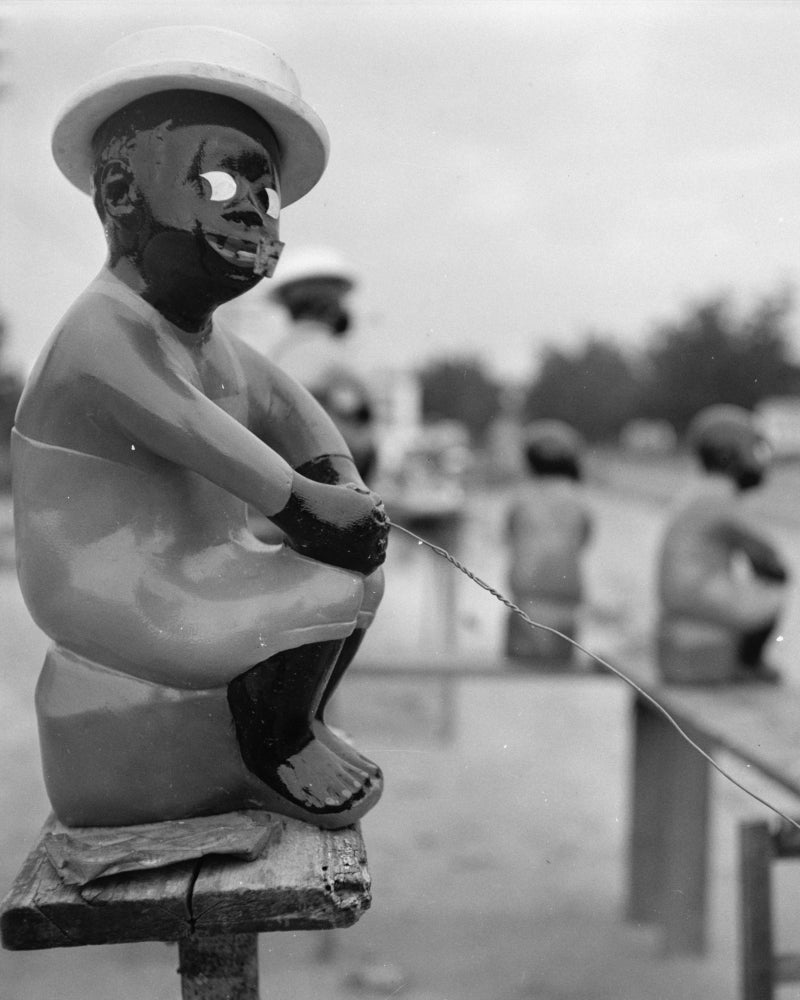 Photo: Painted Wooden Statue, African American Man, Fishing Pole, Ethnic  Stereot