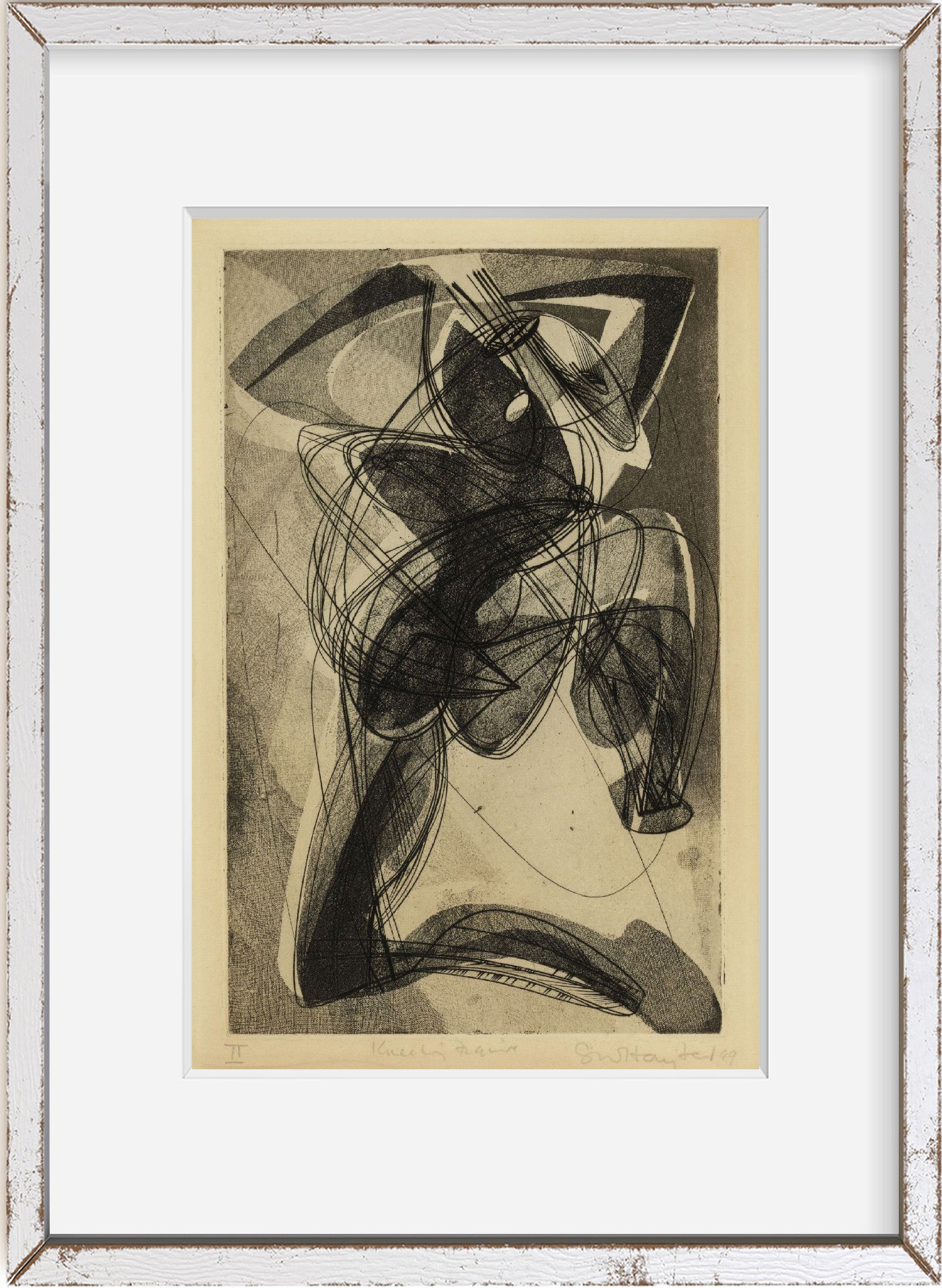 Photo: Kneeling figure, abstract prints, art, s, Stanley William Hayter, 1949,