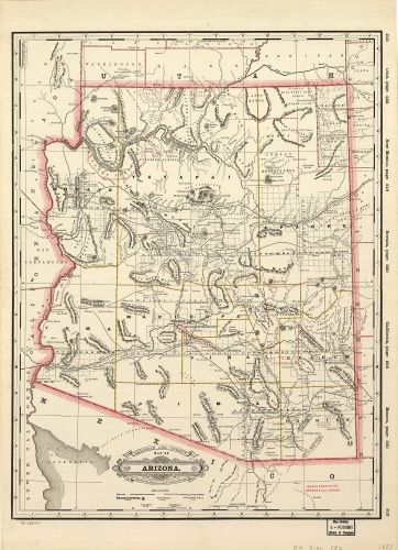 1887 Map Railroad and county map of Arizona Shows relief by hachures, drainage,