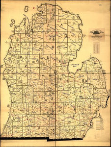 1897 Map Galbraith's railway mail service maps, Michigan. One of eight large-sca