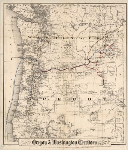 1880 Map Colton's township map of Oregon & Washington Territory, issued by the O