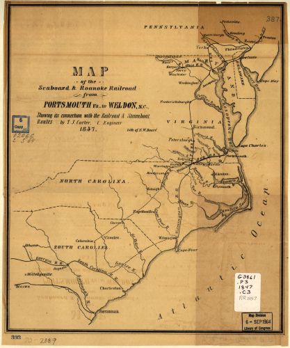 Map of the Seaboard & Roanoke Railroad from Portsmouth, Va. to Weldon, N.C. show
