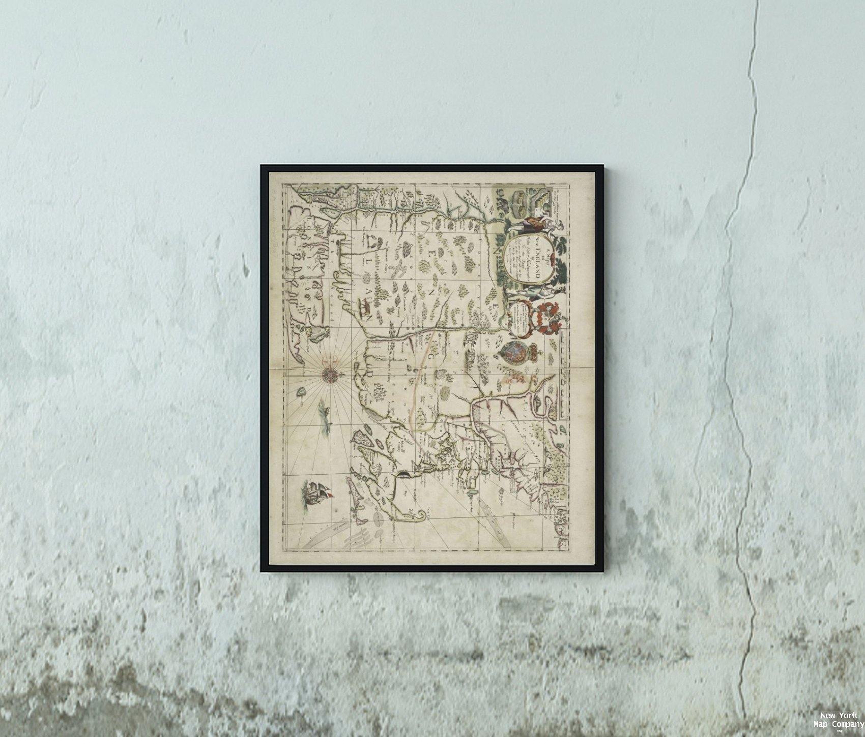 1675 Map of A Mapp of New England. Seller, John (fl. 1658-1698)|Vintage Fine Art - New York Map Company