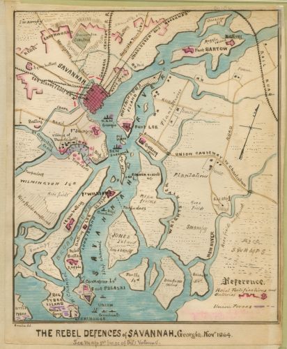 1864 Map The Rebel defences sic of Savannah, Georgia, Nov. 1864. Includes Confed