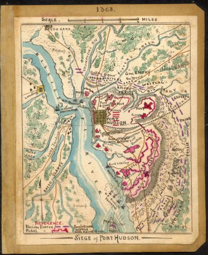 1863 Map Siege of Port Hudson The map shows the Union troops on land and water s