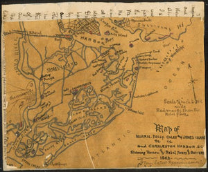 Map of Morris, Folly, Coles and James Islands etc., and Charleston Harbor S.C. shewing sic Union and Rebel forts and batteries, 1864. Description In significantly less detail than his usual work, Sneden here shows the disposition of Confederate fortific