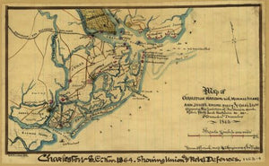 Map of Charleston Harbor with Morris Island and James, Broad, Folly, and Cole's